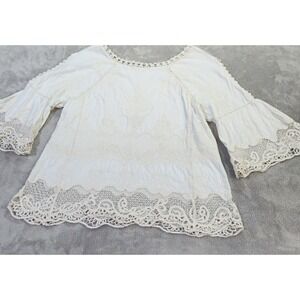Spiaggia Dolce Blouse Womens Large Ivory 3/4 Sleeve Embroidered Boho Top 70s